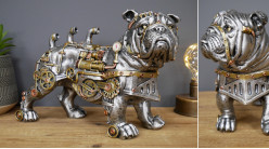 Bulldog en resina, colección Steampunk, inusual decoración de mesa con efecto de engranajes metálicos, 30cm