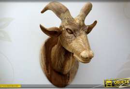 Escultura de pared de madera con forma de cabeza de cabra
