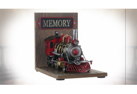 Pareja de sujetalibros de madera y metal en forma de locomotora, tema tren, 22cm
