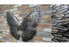 Par de alas de pared de metal, acabado plateado y negro envejecido, 90 cm