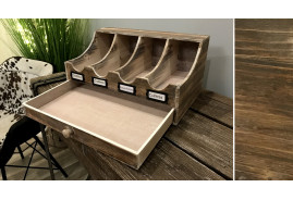 Accesorio de madera de cocina, estilo envejecido, con 4 compartimentos y etiquetas.