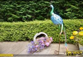 Gran pavo real decorativo de metal y hierro forjado azul y morado 92 cm