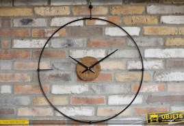 Gran reloj de pared de madera y metal diseño retro 82 cm.