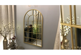 Espejo ventana con forma de espejo, de metal dorado 110 cm