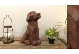Representación de un perro en versión origami, acabado marrón envejecido, para exterior, 50cm de altura