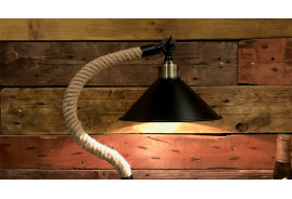 Lámpara de escritorio en metal negro y cuerda de cáñamo trenzada 50 cm