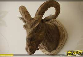 Decoración de pared tallada de madera trofeo cabeza de cabra