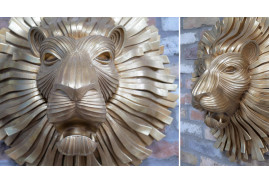 Cabeza de león grande de resina, acabado dorado, efecto escultura de metal, espíritu de aldaba de puerta antiguo, 63cm