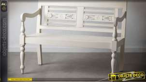 Banco rústico retro de madera maciza con acabado blanco roto 118 cm