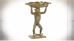Vacio bolsillo de resina en forma de mono con hoja bandeja, acabado oro envejecido, 34cm