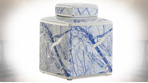 Tarro con tapa en porcelana blanca y azul, Ø15cm