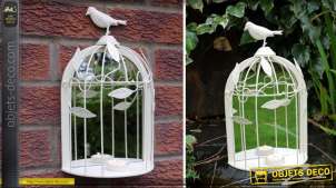Espejo estilo jaula de pájaros con estante crema, pequeño