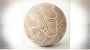 Bola decorativa de resina con efecto madera tallada,  acabado blanco, Ø11cm