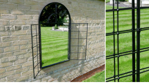 Espejo de pared de metal acabado antracita, espíritu de ventana curvada y frente con contraventanas que se pueden abrir, 115cm