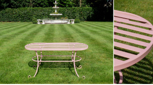 Mesa de centro de jardín ovalada en espíritu de hierro forjado, acabado rosa ciruela azucarada, ambiente suave y elegante, 100 cm