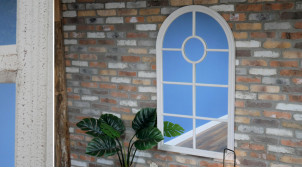 Espejo de pared grande en forma de ventana redondeada, de madera con acabado blanco antiguo, 140cm