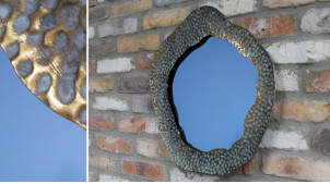 Espejo de pared circular con estructura de metal, acabado dorado envejecido, efecto envejecido, Ø50cm