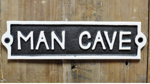 Placa de pared de hierro fundido con la inscripción Caveman, en blanco y negro, 22cm