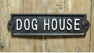Placa de pared de hierro fundido, Casa del perro, en acabados efecto envejecido blanco y negro, 22cm