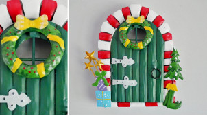 Puerta del ratoncito Perez, de metal de color, ambiente navideño y guirnalda, 15cm