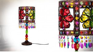 Lámpara de metal de estilo oriental de colores con motivos de flores acrílicas multicolores en la pantalla, 54 cm