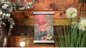 Lienzo de pared para desenrollar en bambú con estampado de flamencos, ambiente vintage, 52cm
