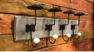 Perchero de pared en madera y metal con ganchos en forma de paraguas, acabados vintage, 52cm