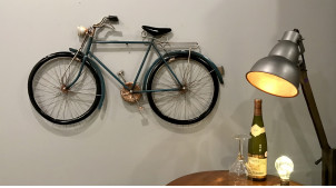 Bicicleta de pared en metal acabado azul antiguo, ambiente vintage, 90cm