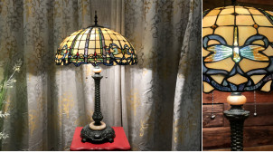 Lámpara Tiffany Douce Campagne, con base de mármol, Ø50cm / 80cm