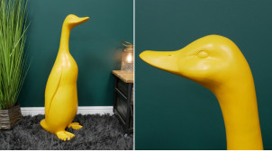 Furious, gran escultura de pato en resina acabado amarillo mimosa, ambiente campestre moderno, 92cm