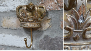 Gancho de pared de metal en forma de corona en acabado oro envejecido, ambiente clásico chic, 18cm