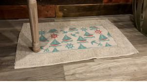 Alfombra de baño en algodón grueso con estampados de motivos marinos, modelo azul maya, 70x40cm