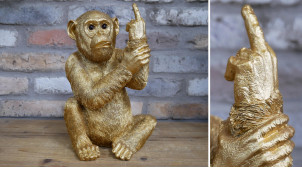 Escultura de mono en resina acabado dorado, ambiente desenfadado y rebelde, 30cm