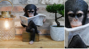 Estatuilla de mono de resina, sentado leyendo el periódico, ambiente moderno peculiar, 28cm