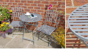 Conjunto de jardín para 2 personas en metal acabado gris envejecido, mesa redonda y sillas efecto bar, Ø60cm