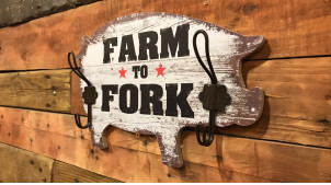 Perchero con 3 ganchos de madera y metal, forma de cerdo, Farm to Fork, 34cm