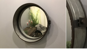 Espejo redondo de metal galvanizado gris de estilo industrial Ø 40 cm
