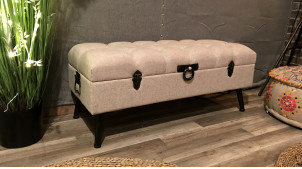 extremo de la cama color lino asiento tapizado de lino