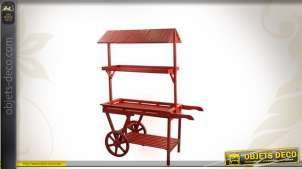 Carro de presentación de madera patinado rojo viejo