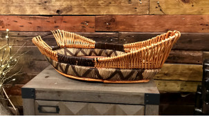 Cesta de madera, mimbre y cuerda en forma de barco