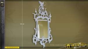Grande espejo barroco de madera tallada a mano pátina blanca 143 cm