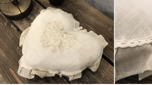 Cojín decorativo corazón de algodón y lino.