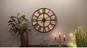 Reloj de pared de madera oscura y metal Ø70 - La hora en el sommelier