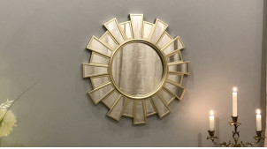 Espejo redondo con diseño multifacético acabado dorado transparente Ø 58 cm