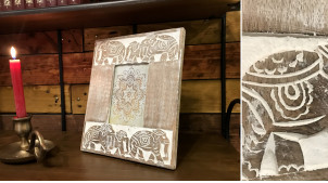 Hermoso marco de madera tallada y envejecida: motivos de elefantes orientales