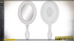 Espejo de mano ovalado barroco con acabado blanco 25 cm
