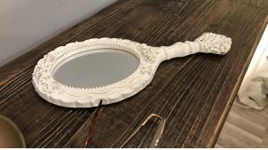 Espejo de mano oval blanco en estilo romántico 29 cm