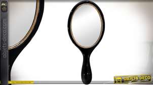 Espejo de mano ovalado pátina de madera negro estilo retro 23 cm