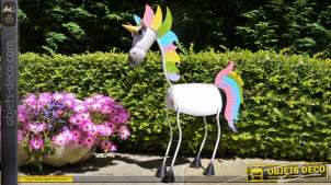Unicornio decorativo estilizado colores del arco iris de metal 70 cm