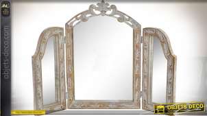 Espejo de tocador de estilo retro en madera de mango tallada 55 cm